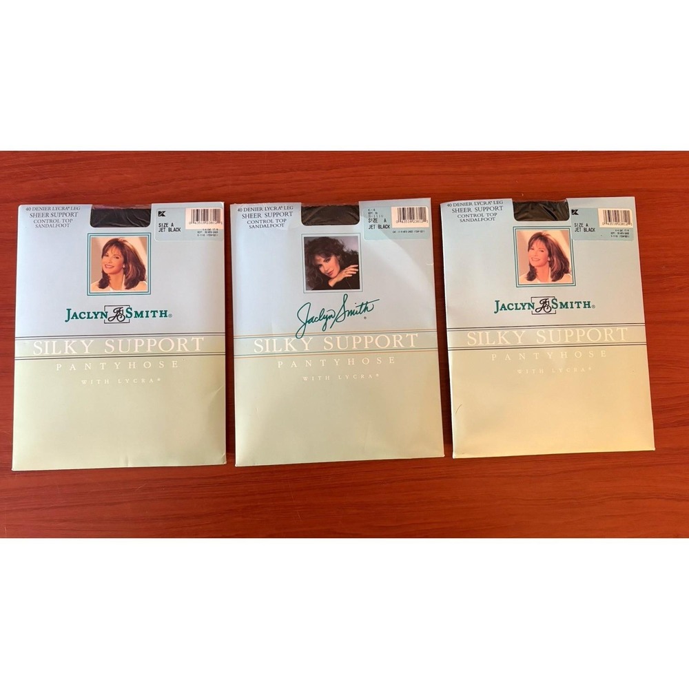 Jaclyn Smith Pantyhose Lot 3 Pairs Silky Support Control Top Jet Black Size A